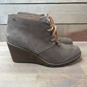 Sperry Top Sider Leather Stella Prow Suede Round Toe Wedge Ankle Bootie Size 7